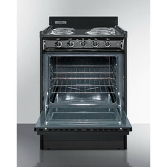 Summit 24" Wide Electric Coil Range with 4 Coil Elements, 2.92 cu. ft. Capacity, Chrome Drip Pans and Storage Compartment in Black - TEM610C
