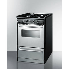 Summit 20" Wide Gas Range, Open Burners with Natural Gas, 4 Open Burners, 2.46 cu. ft. Total Oven Capacity, Viewing Window, Broiler Drawer, Electronic Ignition - TNM1