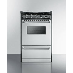 Summit 20" Wide Gas Range, Open Burners with Natural Gas, 4 Open Burners, 2.46 cu. ft. Total Oven Capacity, Viewing Window, Broiler Drawer, Electronic Ignition - TNM1