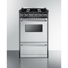 Summit 20" Wide Gas Range, Open Burners with Natural Gas, 4 Open Burners, 2.46 cu. ft. Total Oven Capacity, Viewing Window, Broiler Drawer, Electronic Ignition - TNM1