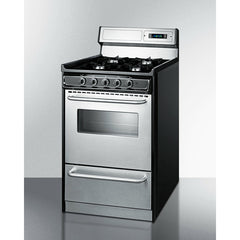 Summit 20" Wide Gas Range, Open Burners with Natural Gas, 4 Open Burners, 2.46 cu. ft. Total Oven Capacity, Viewing Window, Broiler Drawer, Electronic Ignition - TNM1