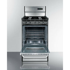 Summit 20" Wide Gas Range, Open Burners with Natural Gas, 4 Open Burners, 2.46 cu. ft. Total Oven Capacity, Viewing Window, Broiler Drawer, Electronic Ignition - TNM1