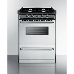 Summit 24" Wide Gas Range, Open Burners  with 2.9 cu. ft. Capacity, 4 Sealed Burners, High Output Burner, Broiler Compartment, Recessed Top - TNM6