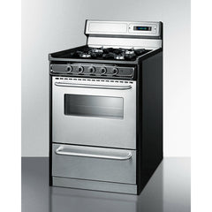 Summit 24" Wide Gas Range, Open Burners  with 2.9 cu. ft. Capacity, 4 Sealed Burners, High Output Burner, Broiler Compartment, Recessed Top - TNM6