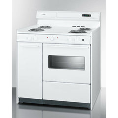 Summit 36" Wide Electric Coil Top Range with Oven Window, Side Storage and Clock - WEM430KW