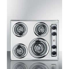 Summit 24" Wide 230V 4-Burner Coil Cooktop with 4-Coil Elements, Porcelain Surface, 8-Inch Burner, Three 6-Inch Burners, Push-to-Turn Controls, Recessed Top - ZEL03