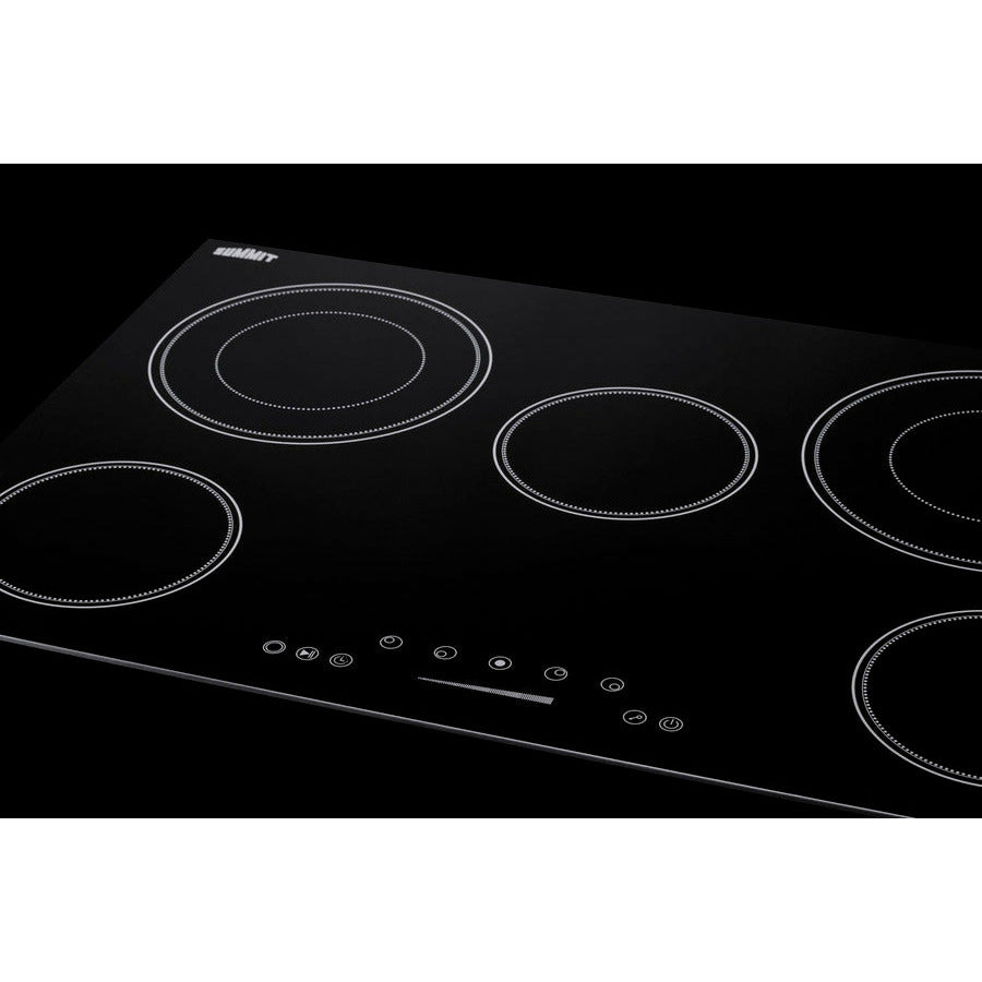 Summit 36" Wide 208-240V 5-Burner Radiant Cooktop with 5 Elements, Hot Surface Indicator, ADA Compliant, ETL Safety Listed, Child Lock, Residual Heat Indicator Light, Digital Touch Controls, EuroKera Glass Surface - CR5B36T