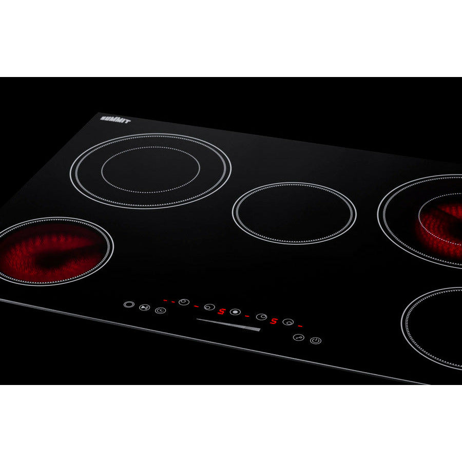 Summit 36" Wide 208-240V 5-Burner Radiant Cooktop with 5 Elements, Hot Surface Indicator, ADA Compliant, ETL Safety Listed, Child Lock, Residual Heat Indicator Light, Digital Touch Controls, EuroKera Glass Surface - CR5B36T
