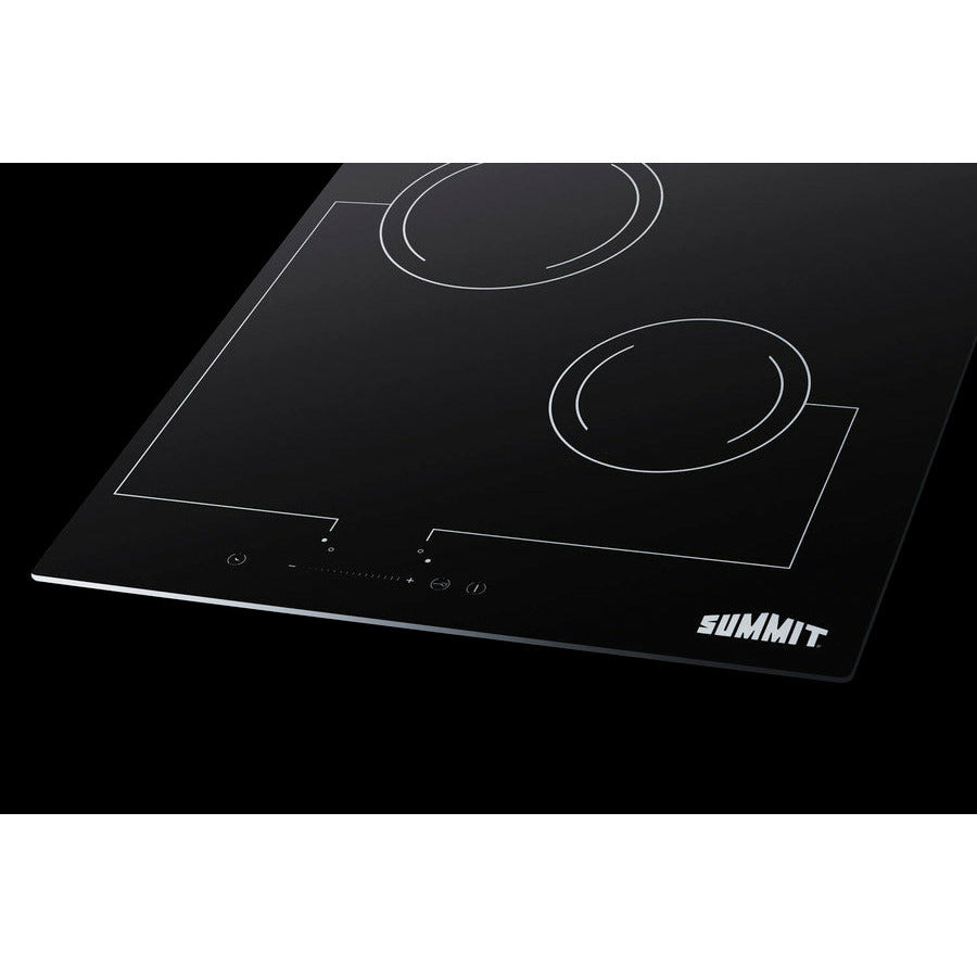 Summit 18" Wide 220V 2-Burner Radiant Cooktop with 2 Elements, Hot Surface Indicator, ADA Compliant, EuroKera Glass Surface, Residual Heat Indicator Light, Digital Touch Controls in Black - CR2B228T