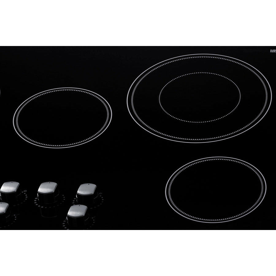 Summit 36" Wide 208-240V 5-Burner Radiant Cooktop with 5 Elements, Hot Surface Indicator, ADA Compliant, ETL Safety Listed, Push-to-Turn Knobs, ETL, Residual Heat Indicator Light, EuroKera Glass Surface in Black - CR5B36MB