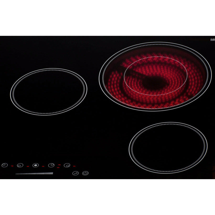 Summit 30" Wide 208-240V 5-Burner Radiant Cooktop with 5 Elements, Hot Surface Indicator, ADA Compliant, ETL Safety Listed, Child Lock, ETL, Residual Heat Indicator Light, Digital Touch Controls, EuroKera Glass Surface - CR5B30T