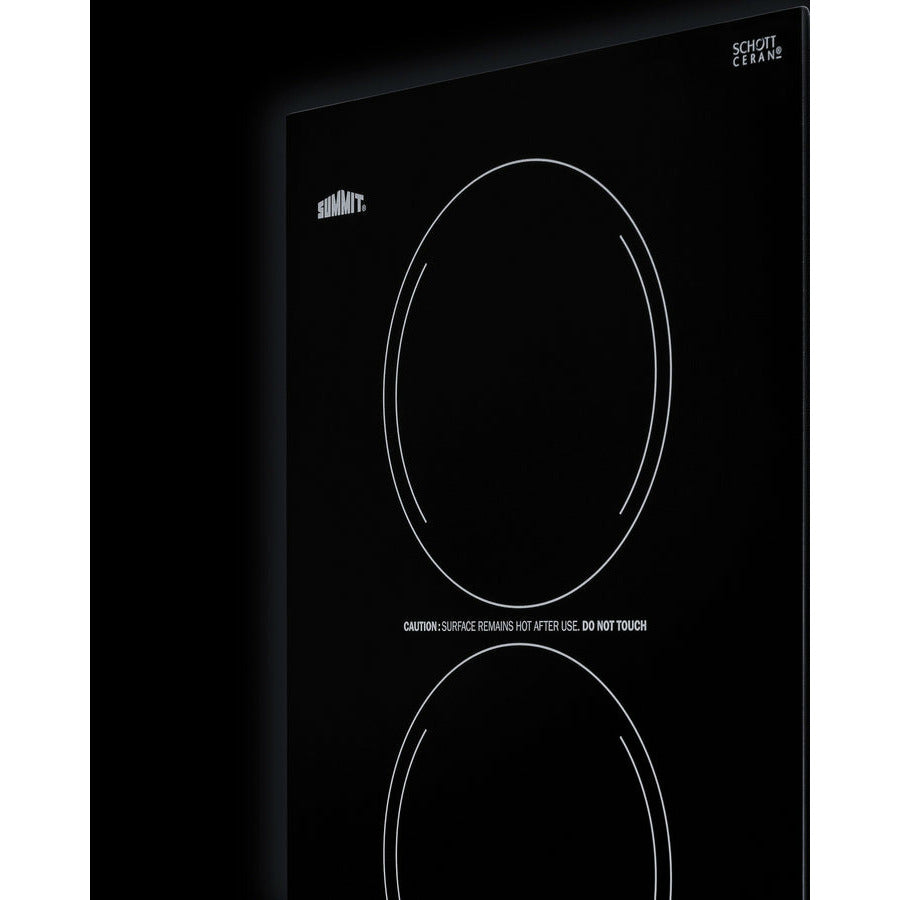 Summit 12" Wide 2-Burner Radiant Cooktop with 2 Elements, ADA Compliant, Glass Ceramic Surface, Push-to-Turn Knobs, Residual Heat Indicator Light - CR2220