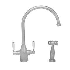 WHITEHAUS Queenhaus Dual Handle Faucet with Long Gooseneck Spout, Lever Handles and Solid Brass Side Spray - WHQN-34650-PN