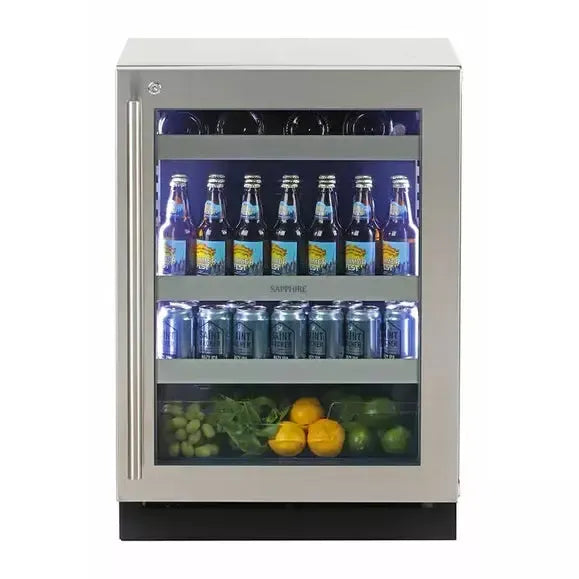 Saffire 24" Beverage Center / Glass Door Refrigerator, 5.1 cu. ft. Capacity Reversible Door, 3 Shelves Including Wine Racks, Star-K Certification - SBCR24 - The Home Selection