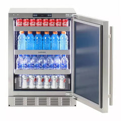 Sapphire 24" Outdoor Refrigerator Stainless Steel Door, with 5.1 cu. ft. Capacity, 3 Wire Shelves, with Door Lock, Automatic Defrost Star-K Certification, Signature Sapphire Blue Interior - SR24-OD - The Home Selection