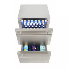 Sapphire 24" Outdoor Refrigerator with Drawers , 4.6 cu. ft. Capacity, with Door Lock, Auto Defrost, Star-K Certificatied, Signature Sapphire Blue Interior, Full Wrapped Stainless Steel Exterior - SRD24-OD - The Home Selection