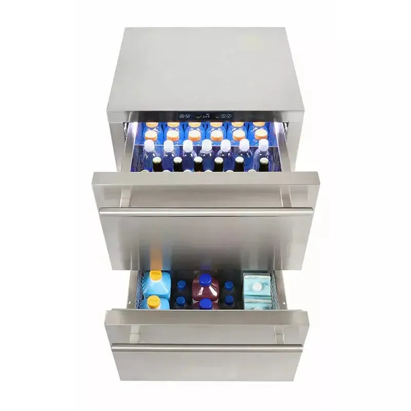 Sapphire 24" Refrigerator Drawers with 4.6 cu. ft. Capacity, Auto Defrost, Star-K Certified, Sapphire Blue Interior, Full Wrapped Stainless Steel Exterior, Capacitive Touch Electronic Control, Full LED Theater Lighting - SRD24 - The Home Selection