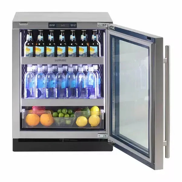 Sapphire Beverage Center 24" ADA / Glass Door Refrigerator with 4.7 Cu. Ft. Capacity, 3 Full Extension Racks, LED Lighting, Multifunction Touch Control, and Star-K Certified - SBCR24 - The Home Selection