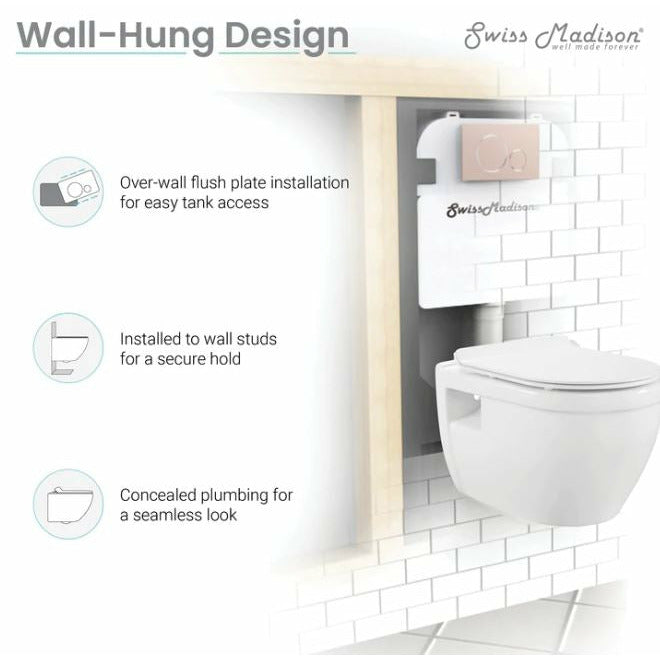 Swiss Madison Well Made Forever SM-WK450-01C - Ivy Wall Hung Elongated Toilet Bundle, Glossy White - SM-WK450-01C