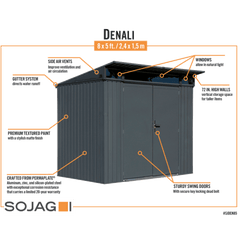 Sojag Denali Steel Storage Shed, 8 ft. x 5 ft. Anthracite - SJDEN85