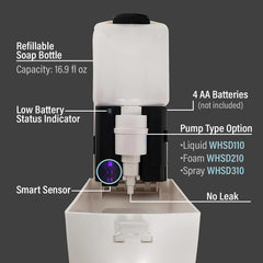 WHITEHAUS Soaphaus White Hands-Free Multi-Function Soap Dispenser with Sensor Technology. - WHSD