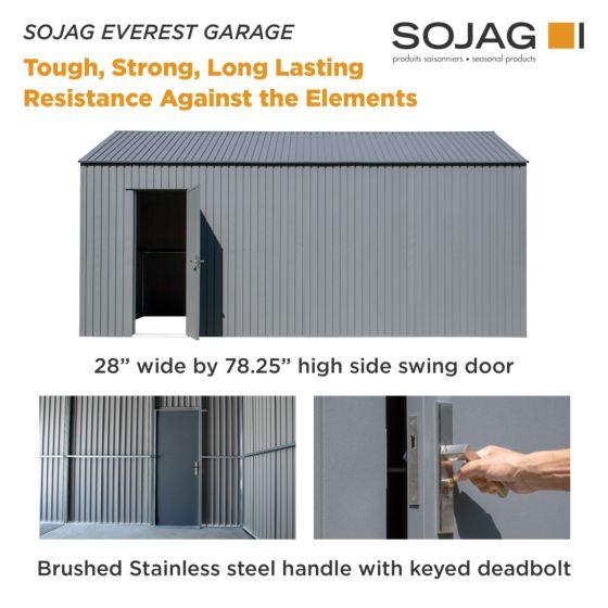 Sojag Everest Steel Garage, Wind and Snow Rated Storage Building Kit,, 12 ft. x 30 ft. Charcoal- GRC1230