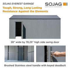 Sojag Everest Steel Garage, Wind and Snow Rated Storage Building Kit,, 12 ft. x 30 ft. Charcoal- GRC1230