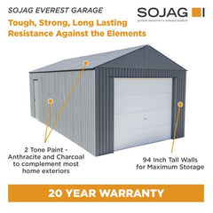 Sojag Everest Steel Garage, Wind and Snow Rated Storage Building Kit, 12 ft. x 15 ft. Charcoal - GRC1215