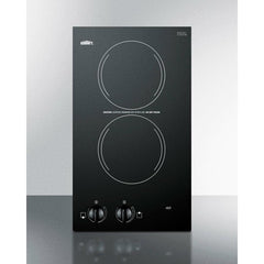 Summit 12" Wide 2-Burner Radiant Cooktop with 2 Elements, ADA Compliant, Glass Ceramic Surface, Push-to-Turn Knobs, Residual Heat Indicator Light - CR2220 - The Home Selection