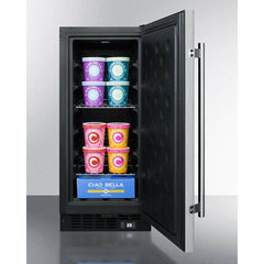 Summit 15" Built-In All-Freezer with 2.45 cu. ft. Capacity, Factory-Installed Lock, Adjustable Chrome Shelves, Frost-Free, Fingerprint Resistant, Digital Display - SCFF1533B - The Home Selection