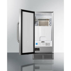 Summit 15" Clear Ice Maker with up to 50 lb Daily Production, 25 lb Storage Capacity, Energy Star, Automatic Defrost, Built In Pump, Insulated Storage Bin, in Stainless Steel - BIM44GCSS - The Home Selection