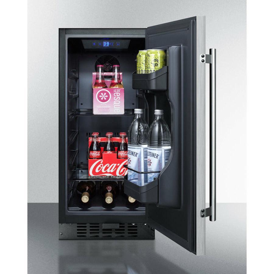 Summit 15" Wide Built-In All-Refrigerator with 3 cu. ft. Capacity, 3 Glass Shelves, Right Hinge with Reversible Doors, with Door Lock, Frost Free Defrost LED Lighting, Digital Thermostat, CFC Free - FF1532BCSS - The Home Selection