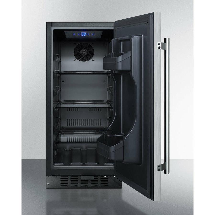 Summit 15" Wide Built-In All-Refrigerator with 3 cu. ft. Capacity, 3 Glass Shelves, Right Hinge with Reversible Doors, with Door Lock, Frost Free Defrost LED Lighting, Digital Thermostat, CFC Free - FF1532BCSS - The Home Selection