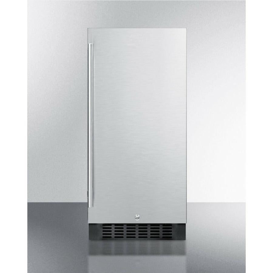 Summit 15" Wide Built-In All-Refrigerator with 3 cu. ft. Capacity, 3 Glass Shelves, Right Hinge with Reversible Doors, with Door Lock, Frost Free Defrost LED Lighting, Digital Thermostat, CFC Free - FF1532BCSS - The Home Selection