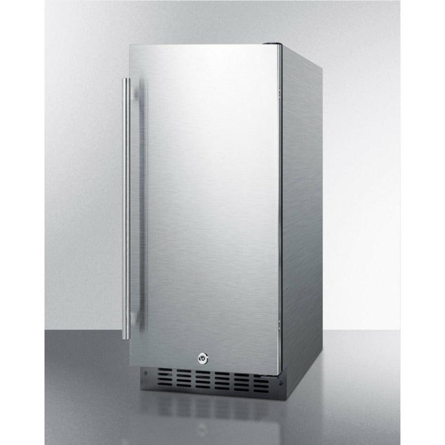 Summit 15" Wide Built-In All-Refrigerator with 3 cu. ft. Capacity, 3 Glass Shelves, Right Hinge with Reversible Doors, with Door Lock, Frost Free Defrost LED Lighting, Digital Thermostat, CFC Free - FF1532BCSS - The Home Selection