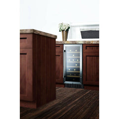 Summit 15" Wide Built-In Wine Cellar with 33 Bottle Capacity, Right Hinge, Glass Door, With Lock, 6 Extension Wine Racks, Digital Control, LED Light, Compressor Cooling, ETL Approved, Digital Thermostat - SWC1535B - The Home Selection