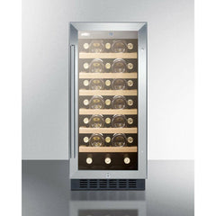 Summit 15" Wide Built-In Wine Cellar with 33 Bottle Capacity, Right Hinge, Glass Door, With Lock, 6 Extension Wine Racks, Digital Control, LED Light, Compressor Cooling, ETL Approved, Digital Thermostat - SWC1535B - The Home Selection