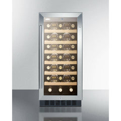 Summit 15" Wide Built-In Wine Cellar with 33 Bottle Capacity, Right Hinge, Glass Door, With Lock, 6 Extension Wine Racks, Digital Control, LED Light, Compressor Cooling, ETL Approved, Digital Thermostat - SWC1535B - The Home Selection