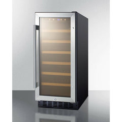 Summit 15" Wide Built-In Wine Cellar with 33 Bottle Capacity, Right Hinge, Glass Door, With Lock, 6 Extension Wine Racks, Digital Control, LED Light, Compressor Cooling, ETL Approved, Digital Thermostat - SWC1535B - The Home Selection
