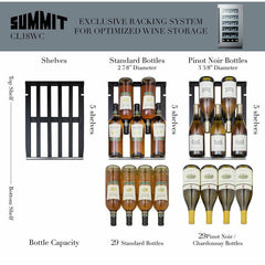 Summit 18" Wide Built-In Wine Cellar with 29 Bottle Capacity, Glass Door, Extension Wine Racks, LED Light, Digital Thermostat - CL18WC - The Home Selection