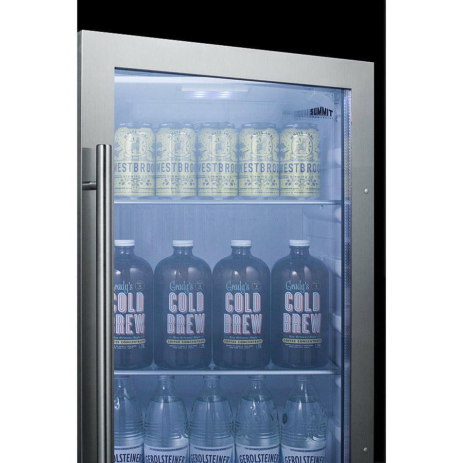 Summit 19" Shallow Depth Indoor/Outdoor Beverage Cooler, ADA Compliant with 3.13 cu. ft. Capacity Reversible Door, Lock, 3 Shelves , ADA Compliant, Adjustable Glass Shelves, LED Lighting, Digital Thermostat, Factory Installed Lock, CFC Free - SPR489OSADA - The Home Selection