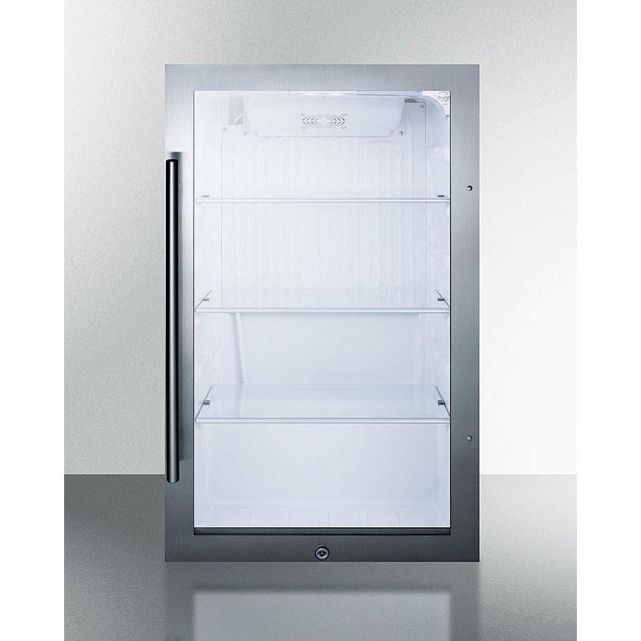 Summit 19" Shallow Depth Indoor/Outdoor Beverage Cooler, ADA Compliant with 3.13 cu. ft. Capacity Reversible Door, Lock, 3 Shelves , ADA Compliant, Adjustable Glass Shelves, LED Lighting, Digital Thermostat, Factory Installed Lock, CFC Free - SPR489OSADA - The Home Selection