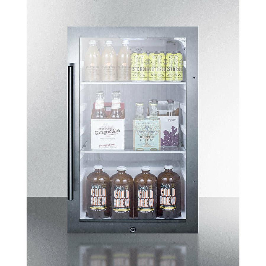 Summit 19" Shallow Depth Indoor/Outdoor Beverage Cooler, ADA Compliant with 3.13 cu. ft. Capacity Reversible Door, Lock, 3 Shelves , ADA Compliant, Adjustable Glass Shelves, LED Lighting, Digital Thermostat, Factory Installed Lock, CFC Free - SPR489OSADA - The Home Selection
