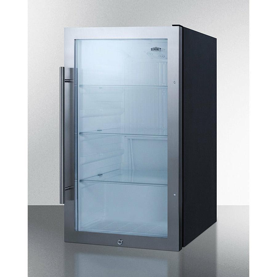 Summit 19" Shallow Depth Indoor/Outdoor Beverage Cooler, ADA Compliant with 3.13 cu. ft. Capacity Reversible Door, Lock, 3 Shelves , ADA Compliant, Adjustable Glass Shelves, LED Lighting, Digital Thermostat, Factory Installed Lock, CFC Free - SPR489OSADA - The Home Selection