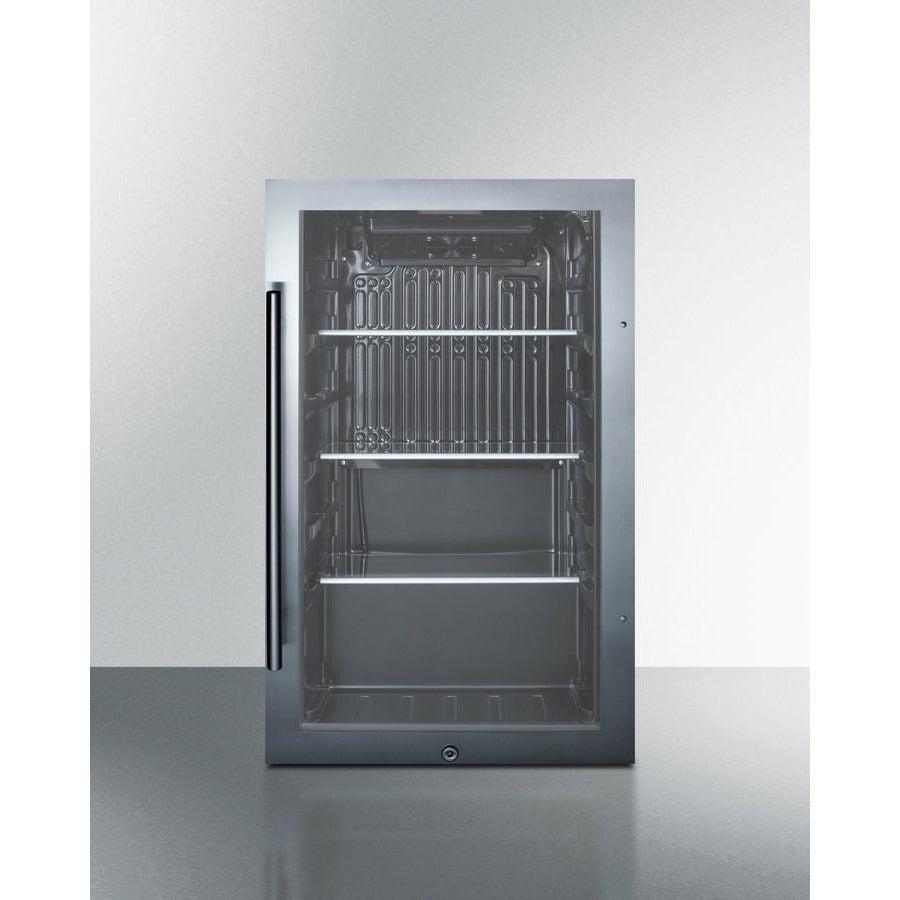 Summit 19" Shallow Depth Indoor/Outdoor Beverage Cooler, ADA Compliant with 3.13 cu. ft. Capacity Reversible Door, Lock, 3 Shelves , ADA Compliant, Adjustable Glass Shelves, LED Lighting - SPR488BOSADA - The Home Selection