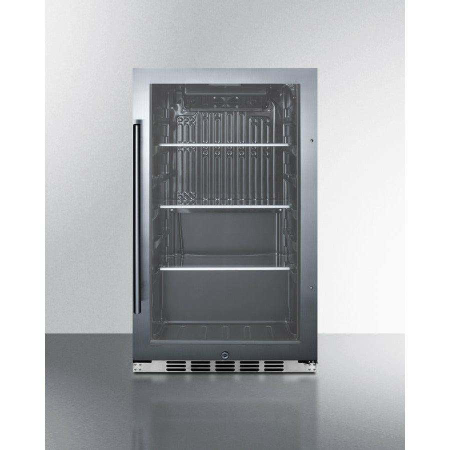 Summit 19" Shallow Depth Indoor/Outdoor Beverage Cooler with 3.13 cu. ft. Capacity Lock, 3 Shelves , Adjustable Glass Shelves, LED Lighting, Factory Installed Lock, CFC Free, Commercially Approved, Automatic Defrost - SPR488BOS - The Home Selection