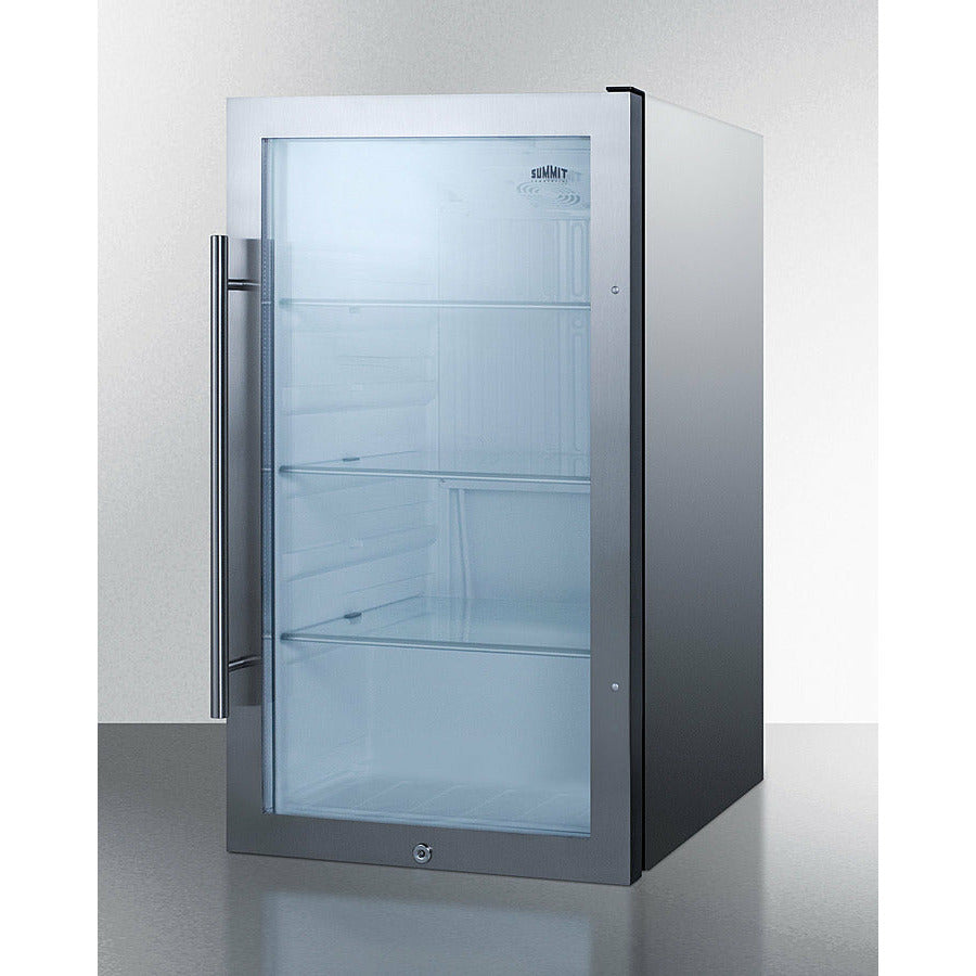 Summit 19" Shallow Depth Indoor/Outdoor Beverage Cooler with 3.13 cu. ft. Capacity Reversible Door, Lock, 3 Shelves , Adjustable Glass Shelves, LED Lighting, Digital Thermostat, Factory Installed Lock, CFC Free, Commercially Approved - SPR489OS - The Home Selection
