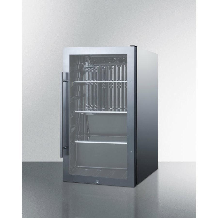 Summit 19" Shallow Depth Indoor/Outdoor Beverage Cooler with 3.13 cu. ft. Capacity Reversible Door, Lock, 3 Shelves , CFC Free, Commercially Approved, Outdoor Use Approved - SPR488BOS - The Home Selection