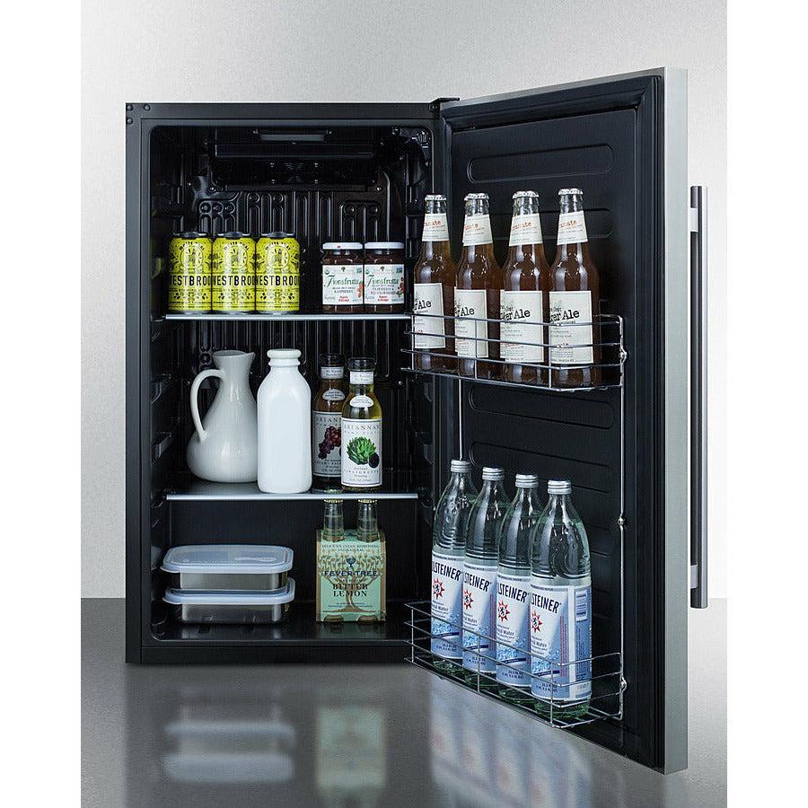 Summit 19" Shallow Depth Outdoor Built-In All-Refrigerator, ADA Compliant - with 3.13 cu. ft. Capacity, 3 Glass Shelves, Right Hinge with Reversible Doors, with Door Lock, Automatic Defrost Energy Star Certified - SPR196OSADA - The Home Selection