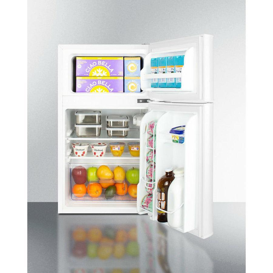 Summit 19" Wide 2-Door Refrigerator-Freezer with 3.2 cu. ft. Capacity, 1 Glass Shelf, Right Hinge with Reversible Doors, Crisper Drawer, Cycle Defrost, Energy Star Certified, ADA Compliant, Adjustable Glass Shelves, Adjustable Thermostat - CP34WADA - The Home Selection
